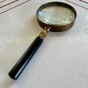 Vintage Brass Magnifying Glass With Black Handle 2.5 Inch Lens
